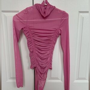 FREE PEOPLE XS Elegant Pink Ruched Mesh Bodysuit